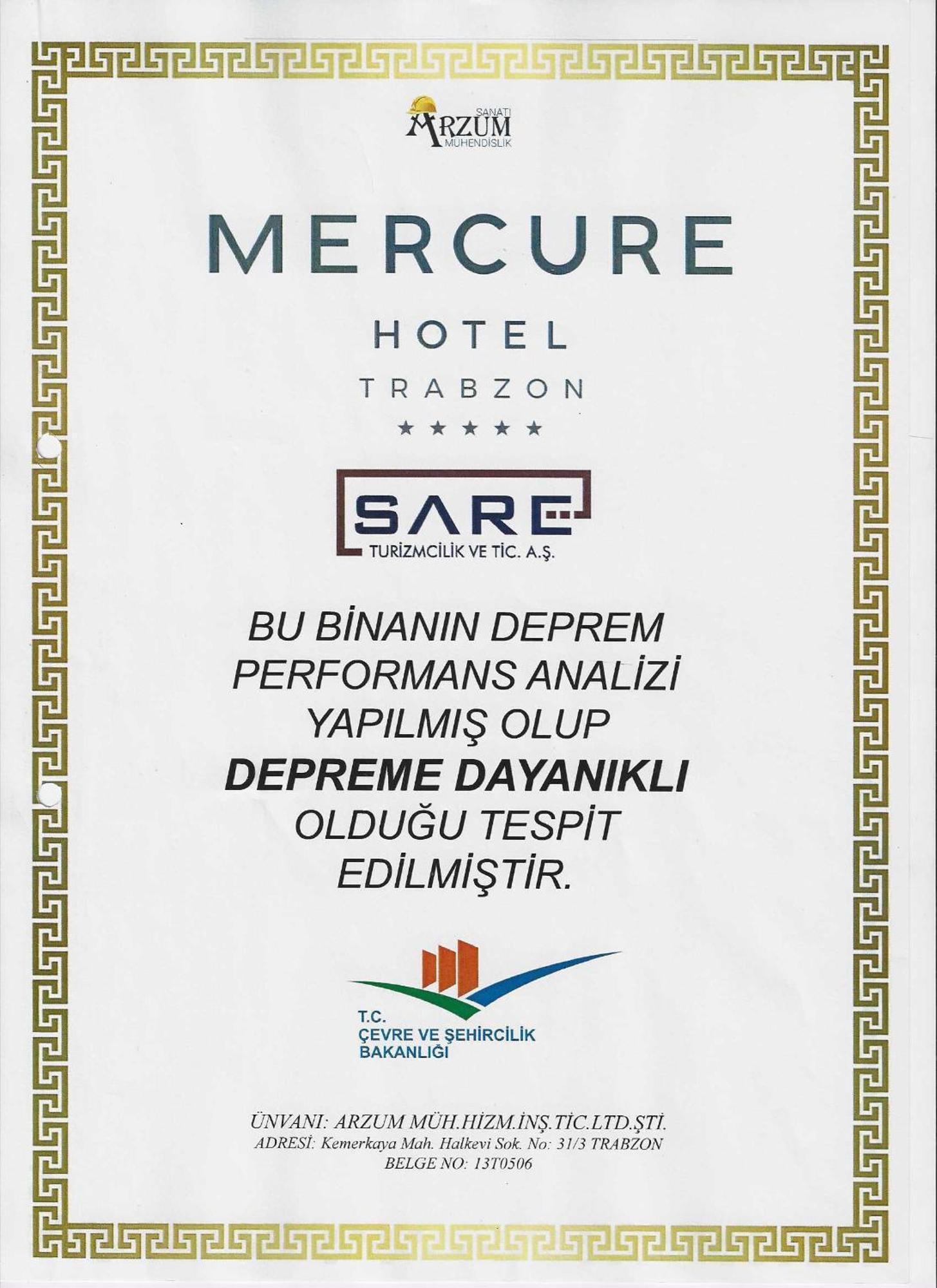 Mercure Trabzon Hotel Экстерьер фото Earthquake resistant building certificate